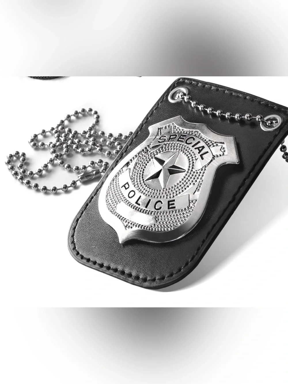 Police Special Badge Necklace with Black Leather Holder